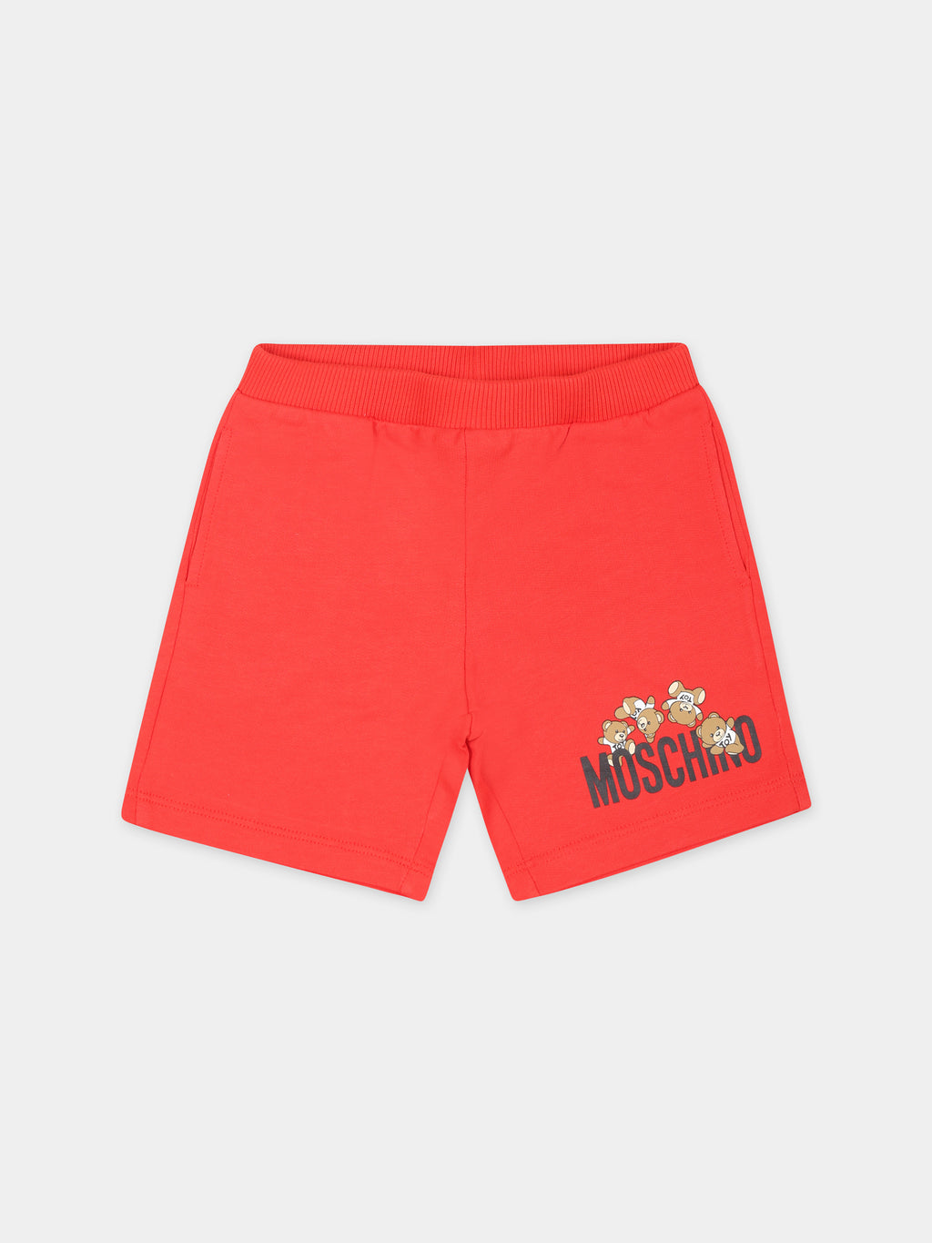 Red shorts for baby boy with Teddy Bears and logo